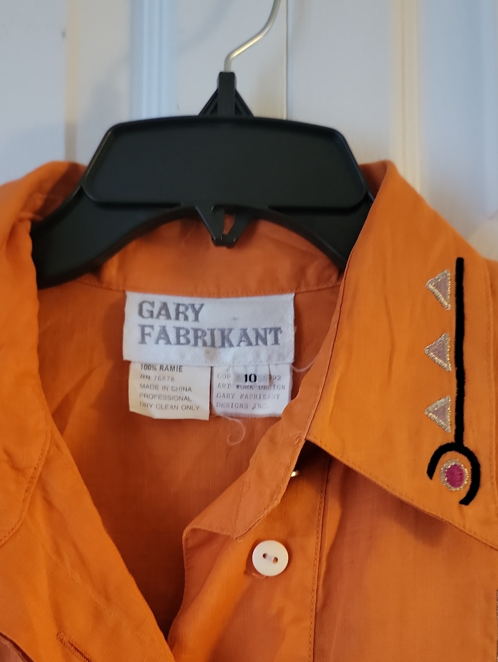 Gary Fabrikant Orange Embroidered Collared Shirt